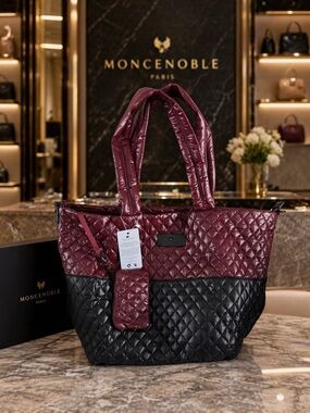 Heartlove Quilted Two-Tone Tote in Burgundy and Black